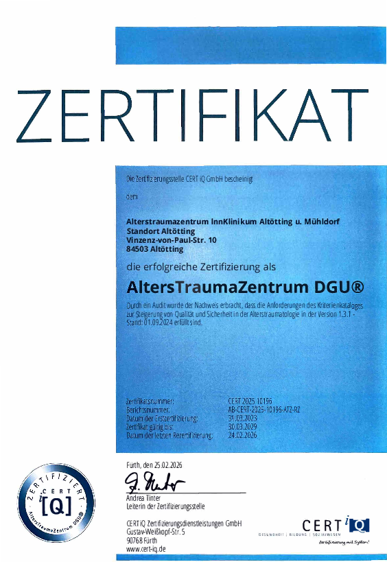 Zertifikat Alterstraumazentrum InnKlinikum Altötting